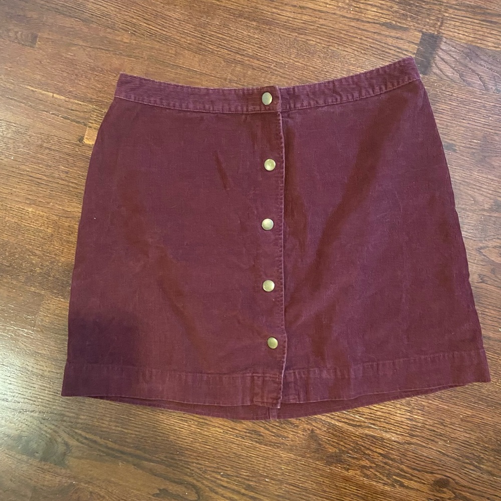 Corduroy Maroon Snap Skirt